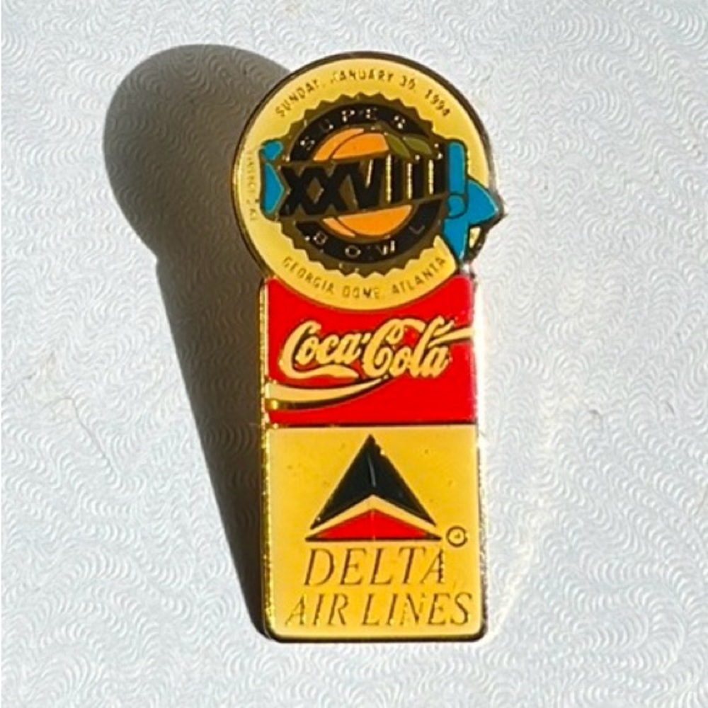 Coca Cola Delta Airlines Super Bowl 28 XXVIII GA Dome tac pin, lapel pin 1/30/94